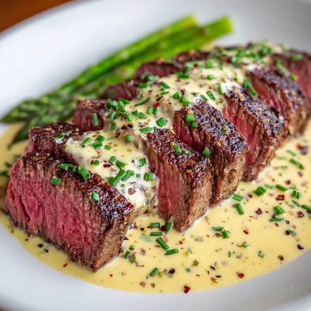 Juicy Steak with Creamy Garlic Sauce Recipe - Recipe Image