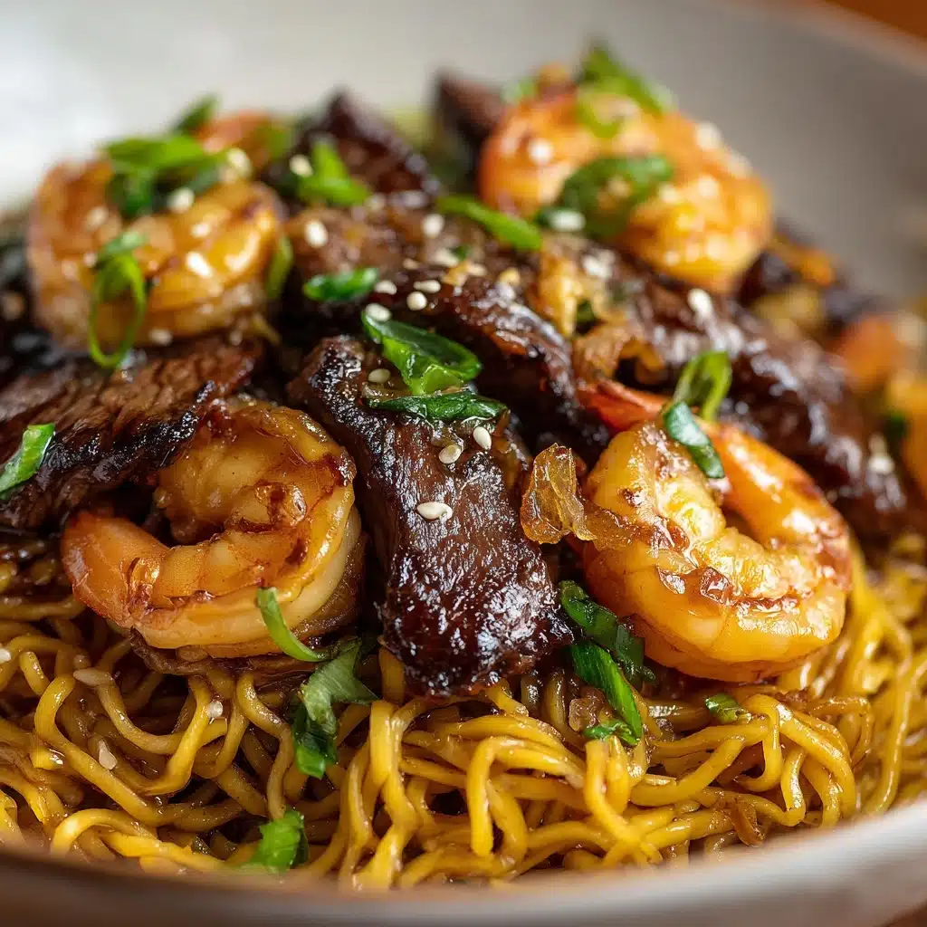 Garlic Butter Steak and Shrimp Stir-Fried Noodles Recipe - Recipe Image