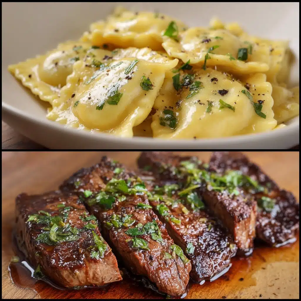 One-Skillet Garlic Butter Steak & Cheese Ravioli Recipe - Recipe Image