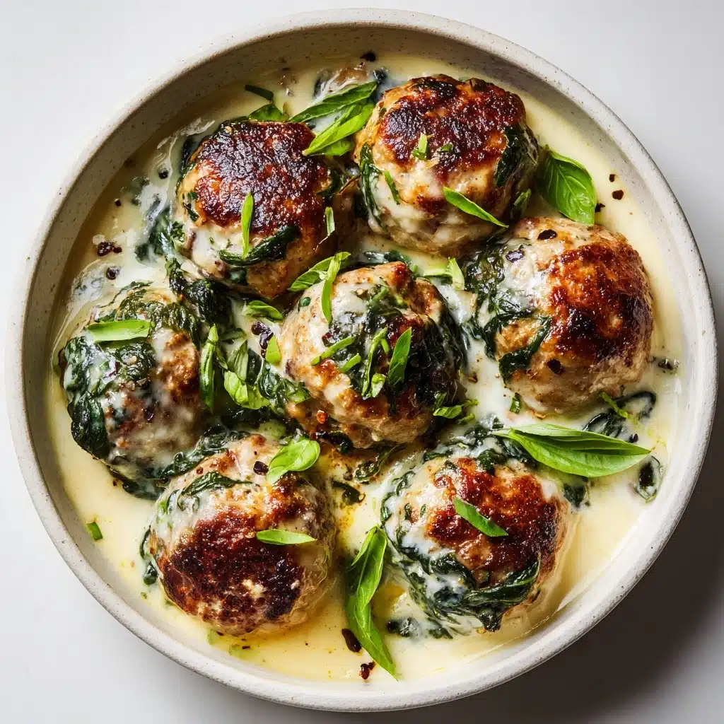 Southern Style Baked Chicken Ricotta Meatballs with Spinach Alfredo Sauce Recipe - Recipe Image