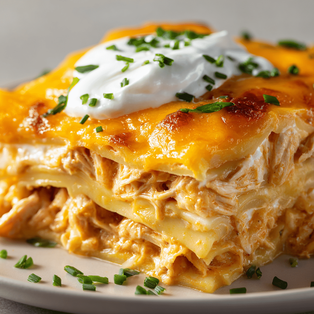 Cheesy Buffalo Chicken Lasagna with Ranch Drizzle Recipe