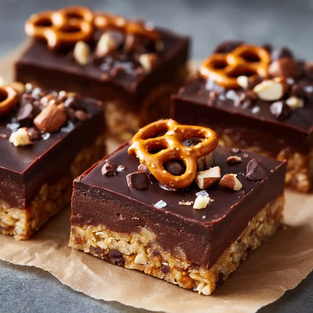 Chocolate Caramel Peanut Butter Pretzel Bars Recipe - Recipe Image