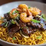 Garlic Butter Steak and Shrimp Stir-Fried Noodles Recipe