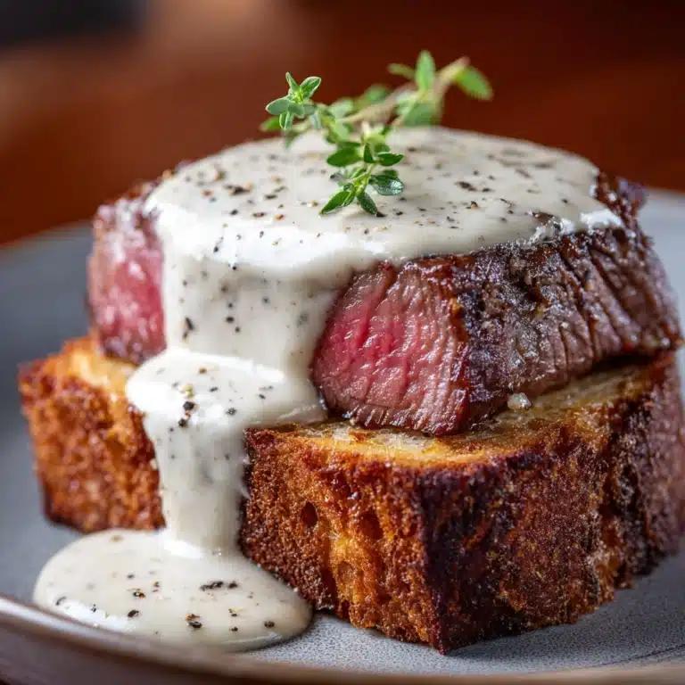 Beef Tenderloin Crostini with Parmesan Cream Sauce Recipe