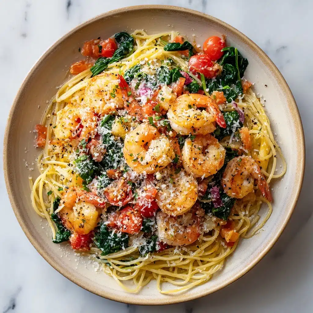 Tomato Spinach Shrimp Pasta Recipe - Recipe Image
