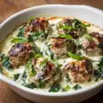 Southern Style Baked Chicken Ricotta Meatballs with Spinach Alfredo Sauce Recipe