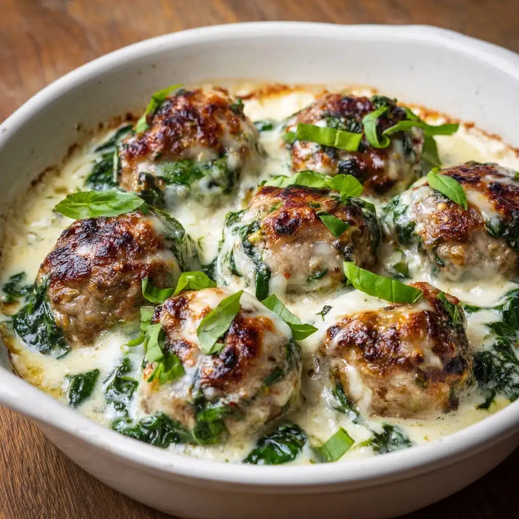 Southern Style Baked Chicken Ricotta Meatballs with Spinach Alfredo Sauce Recipe - Recipe Image
