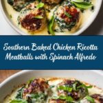 Southern Style Baked Chicken Ricotta Meatballs with Spinach Alfredo Sauce Recipe