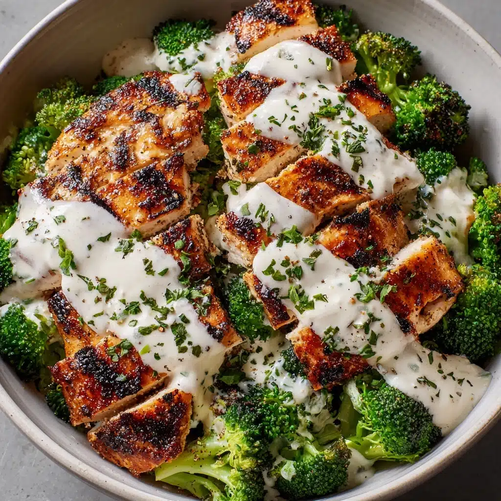 Grilled Chicken Broccoli Bowls with Creamy Garlic Sauce Recipe - Recipe Image