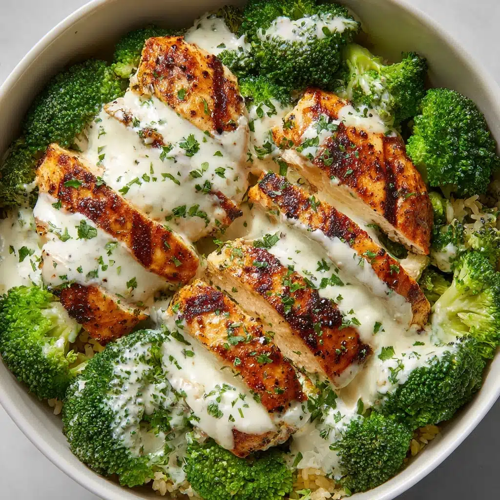 Grilled Chicken Broccoli Bowls with Creamy Garlic Sauce Recipe - Recipe Image