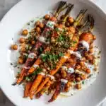 Spicy Maple Roast Carrots with Crispy Chickpeas and Yogurt Sauce Recipe