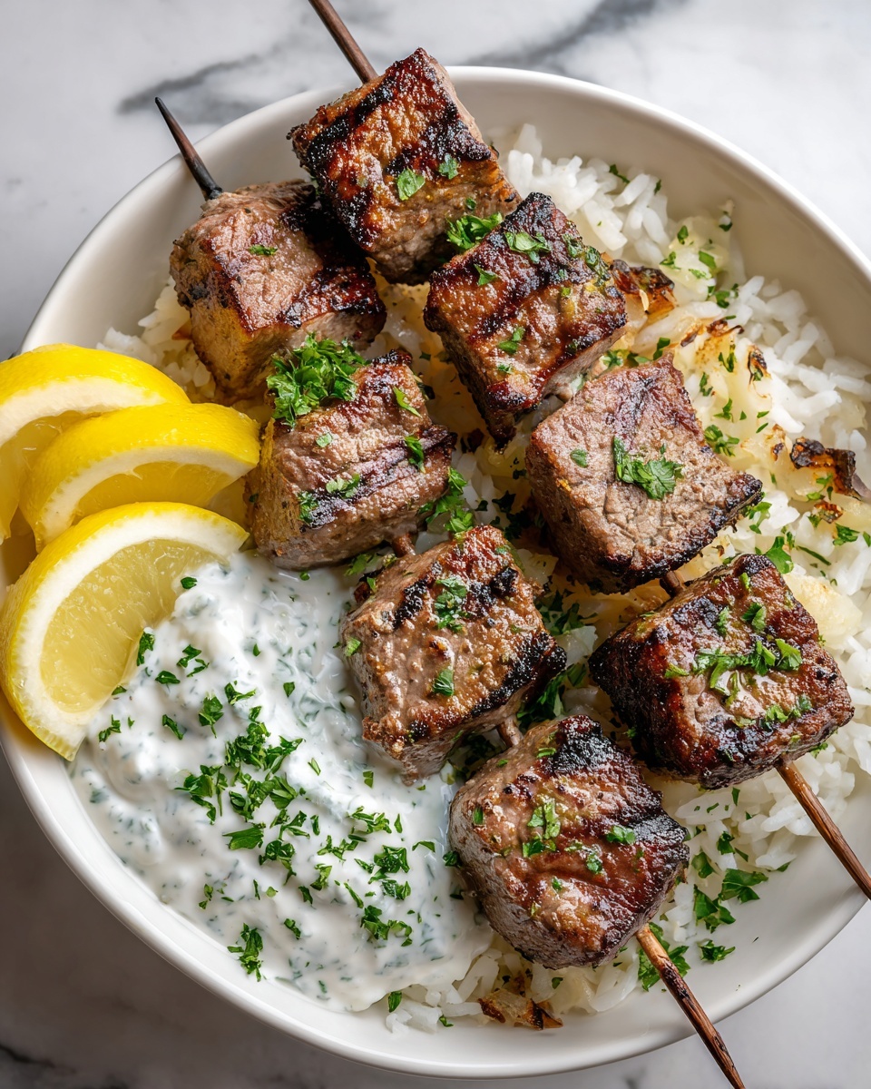 Greek Chicken Skewers with Lemon Rice Recipe - Recipe Image