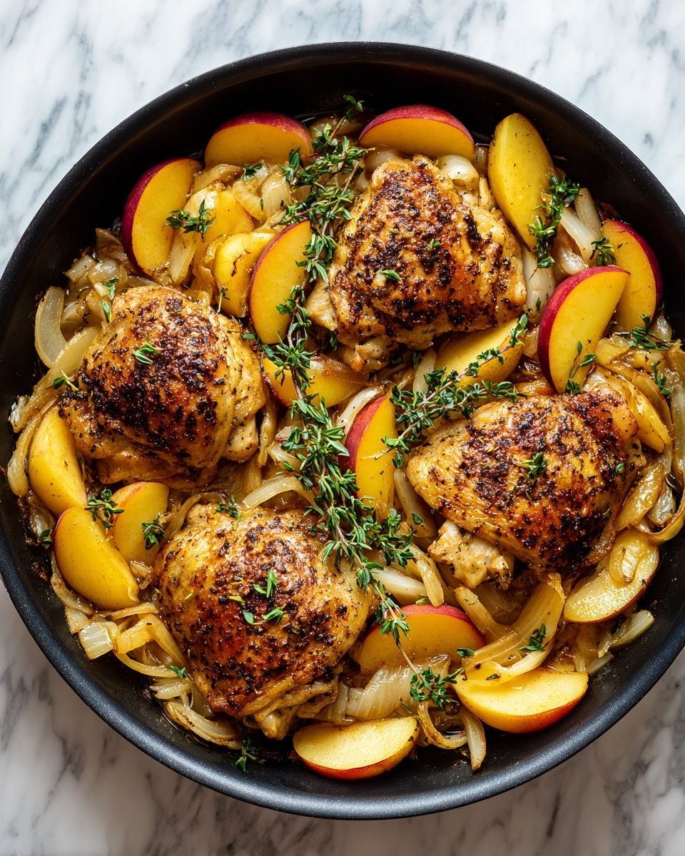 Skillet Roast Chicken with Peaches, Tomatoes, and Red Onion Recipe - Recipe Image