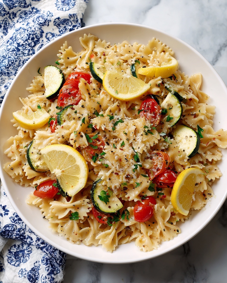 Lemon Butter Pasta with Zucchini, Tomatoes, and Fresh Basil Recipe - Recipe Image