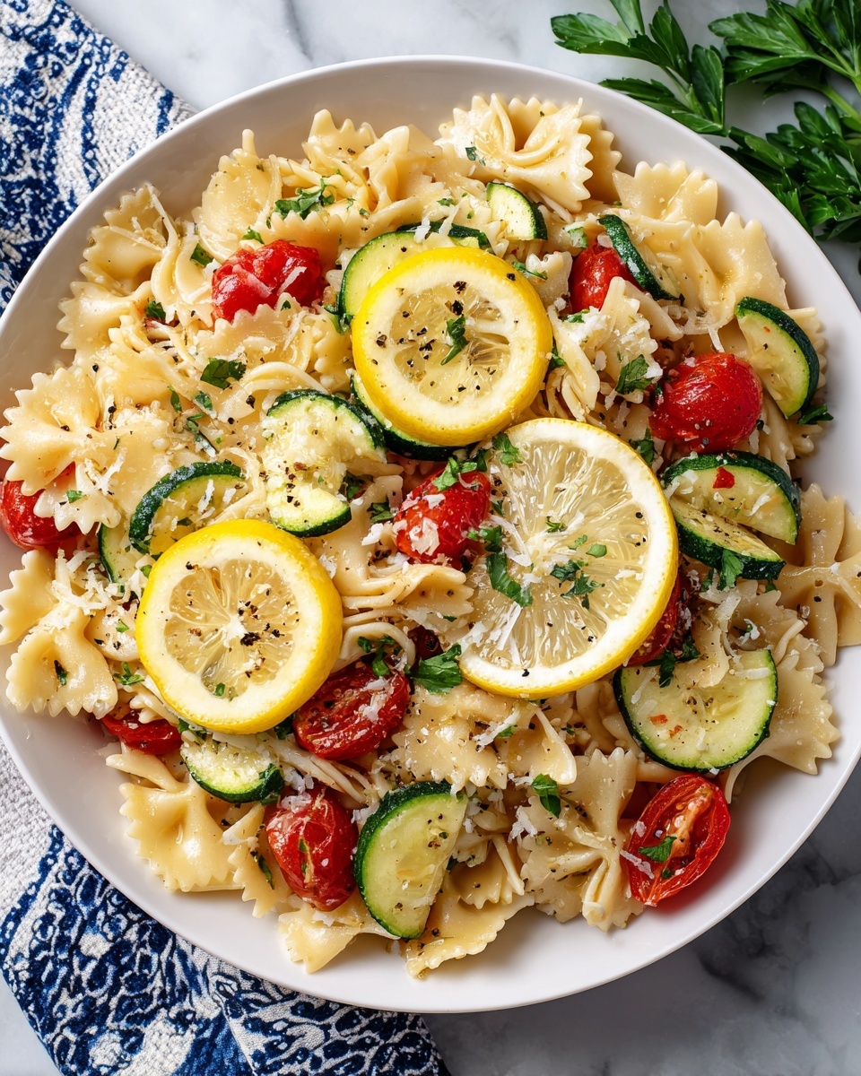 Lemon Butter Pasta with Zucchini, Tomatoes, and Fresh Basil Recipe - Recipe Image