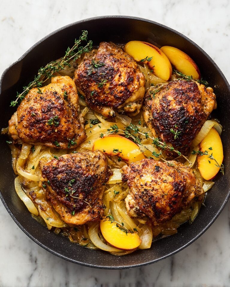 Skillet Roast Chicken with Peaches, Tomatoes, and Red Onion Recipe