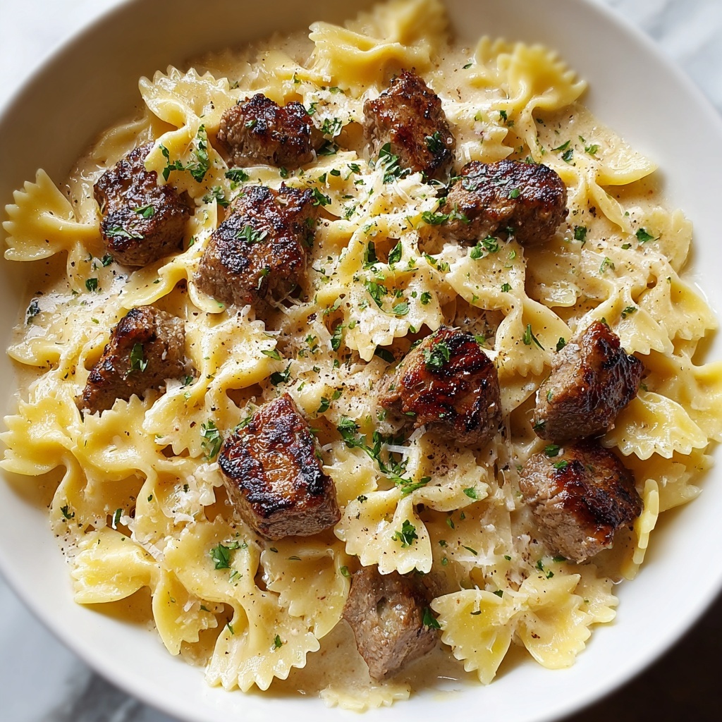 Beef and Bowtie Alfredo Recipe - Recipe Image
