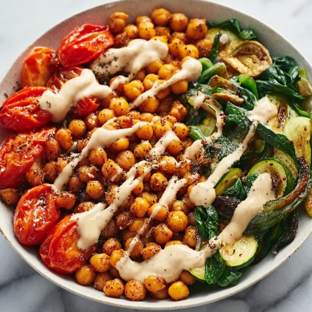Roasted Vegetable & Chickpea Bowl with Tahini Dressing Recipe - Recipe Image