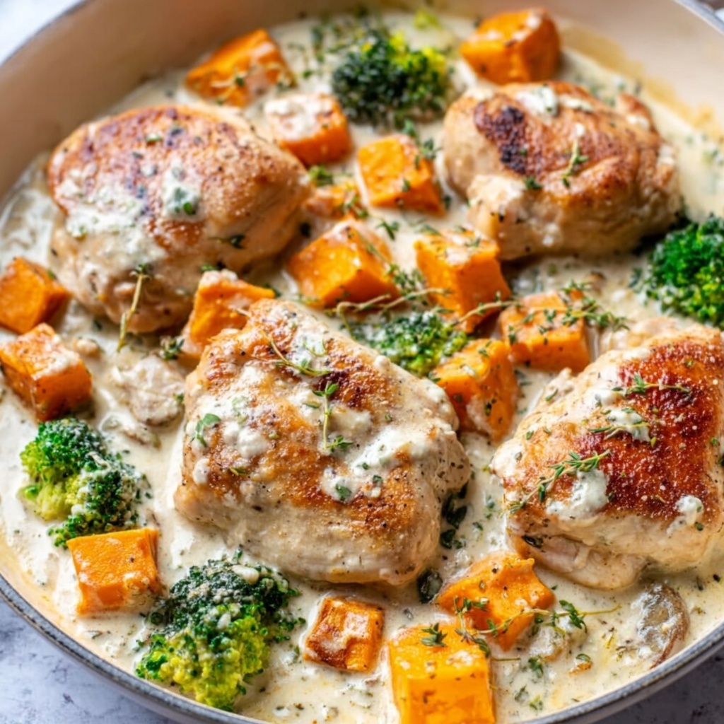 Creamy Garlic Chicken & Vegetables Recipe - Recipe Image