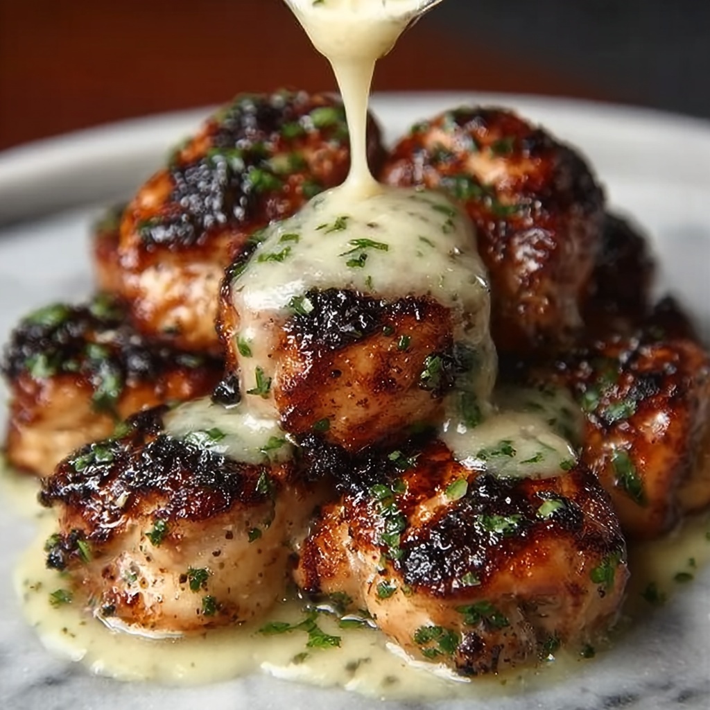 Grilled Chicken Bites with Creamy Garlic Sauce Recipe - Recipe Image