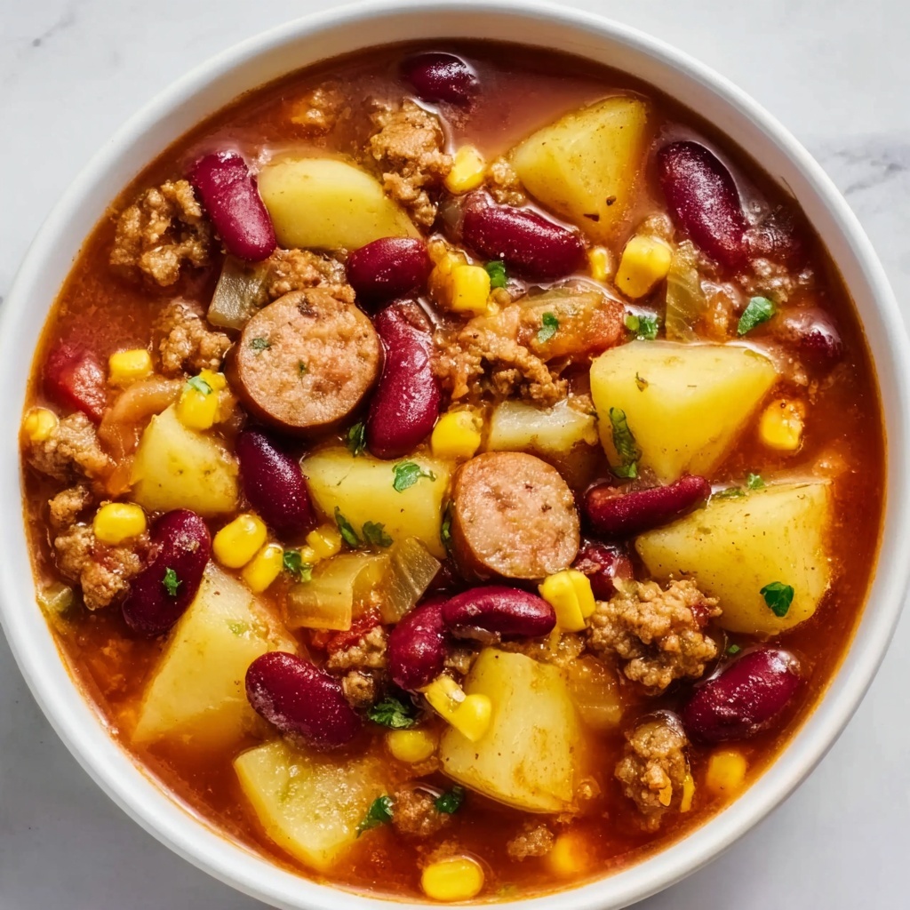 Hearty Cowboy Stew with Bacon, Kielbasa, and Beans Recipe - Recipe Image