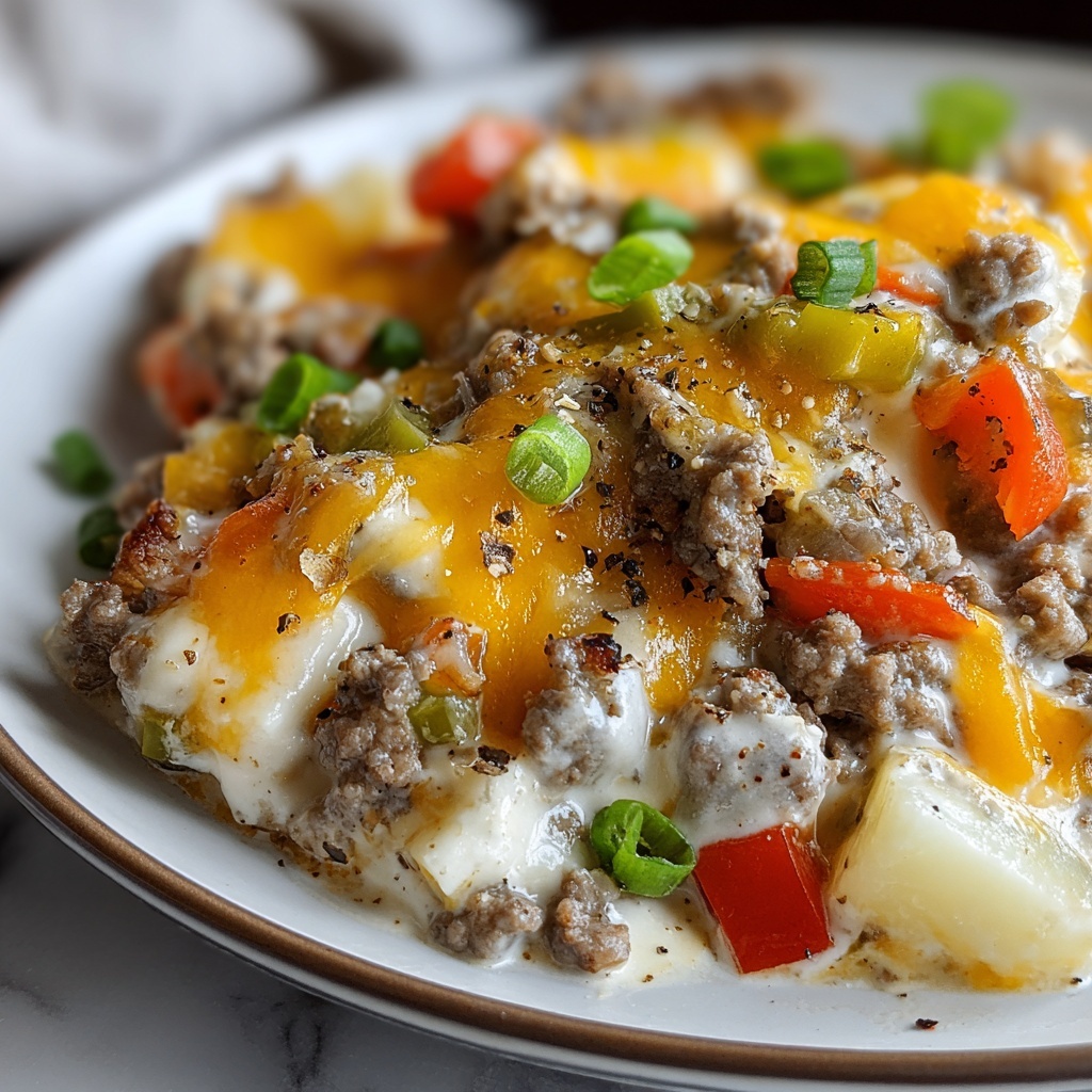 Crockpot Cheesesteak Potato Casserole Recipe - Recipe Image