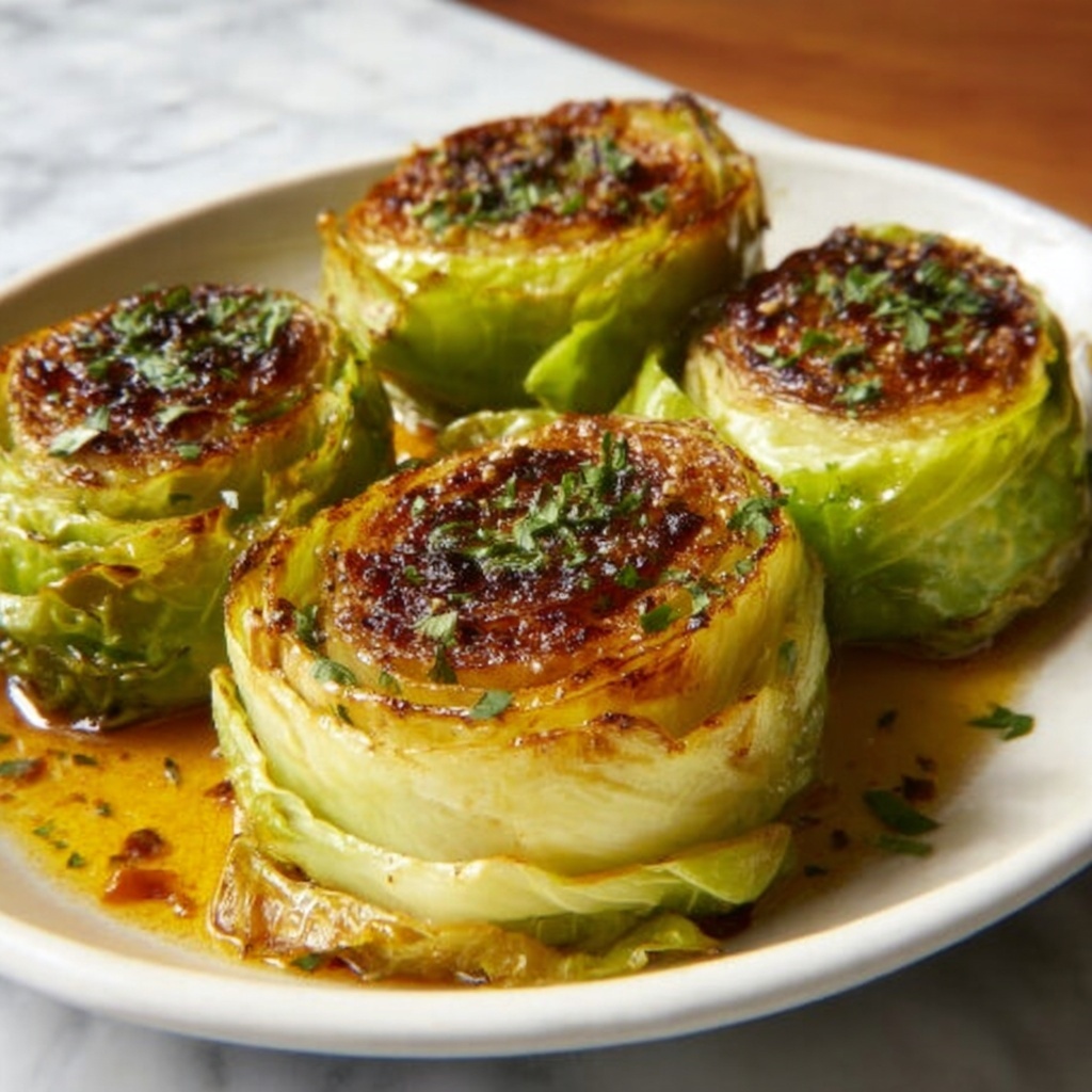 Oven Roasted Garlic Cabbage Steaks Recipe - Recipe Image