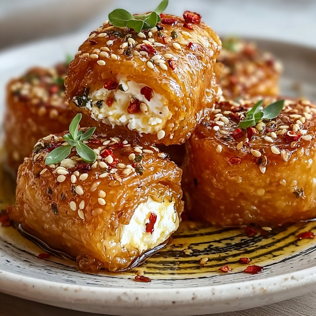 Oven Fried Feta Rolls with Chili Honey Recipe - Recipe Image