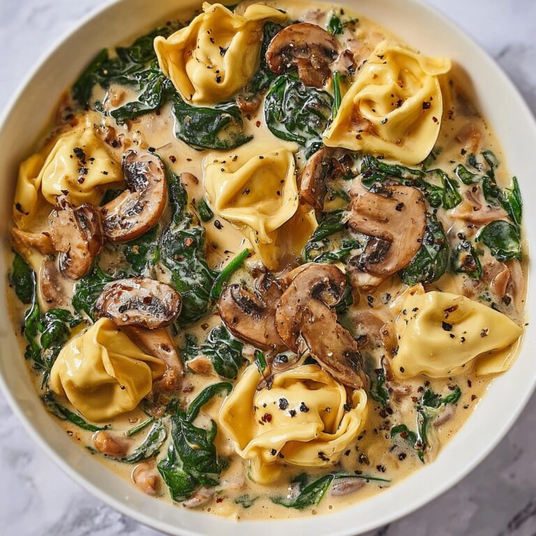 Creamy Spinach Mushroom Tortellini with Caramelized Onions Recipe