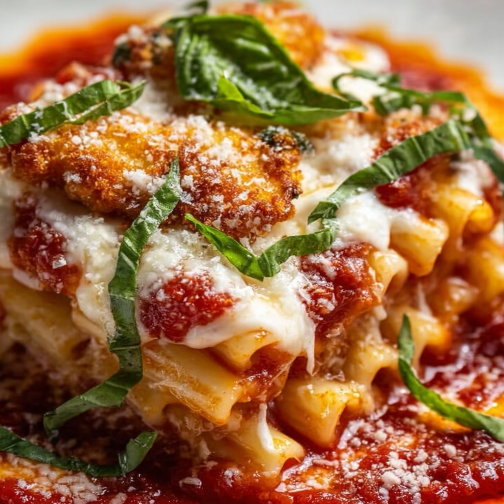 Chicken Parmesan Casserole with Penne Pasta Recipe - Recipe Image