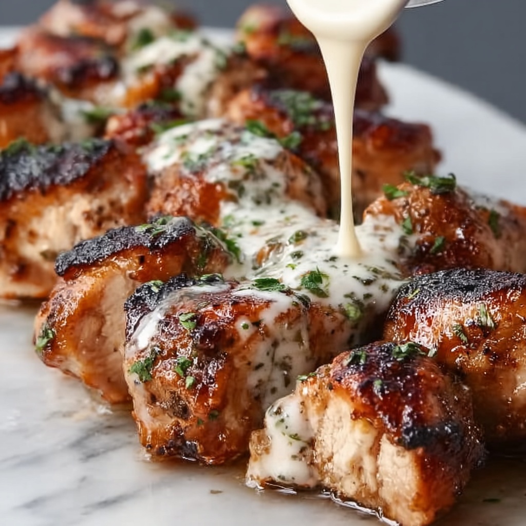 Grilled Chicken Bites with Creamy Garlic Sauce Recipe - Recipe Image