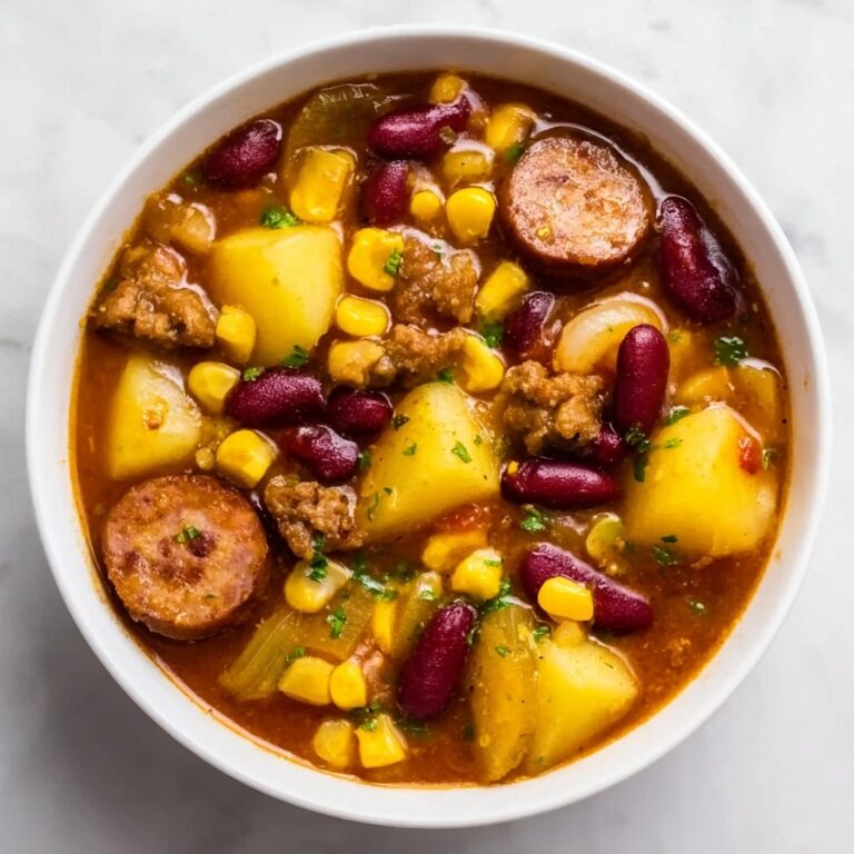Hearty Cowboy Stew with Bacon, Kielbasa, and Beans Recipe