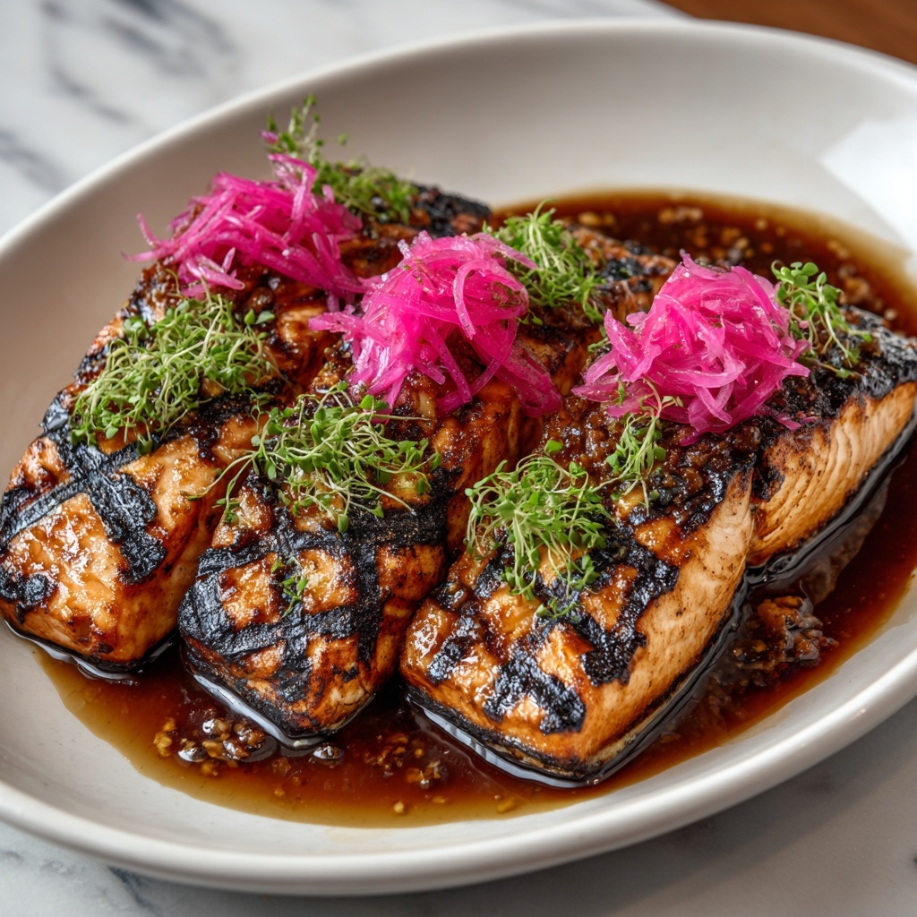Grilled Teriyaki Salmon with Pickled Radish Recipe - Recipe Image