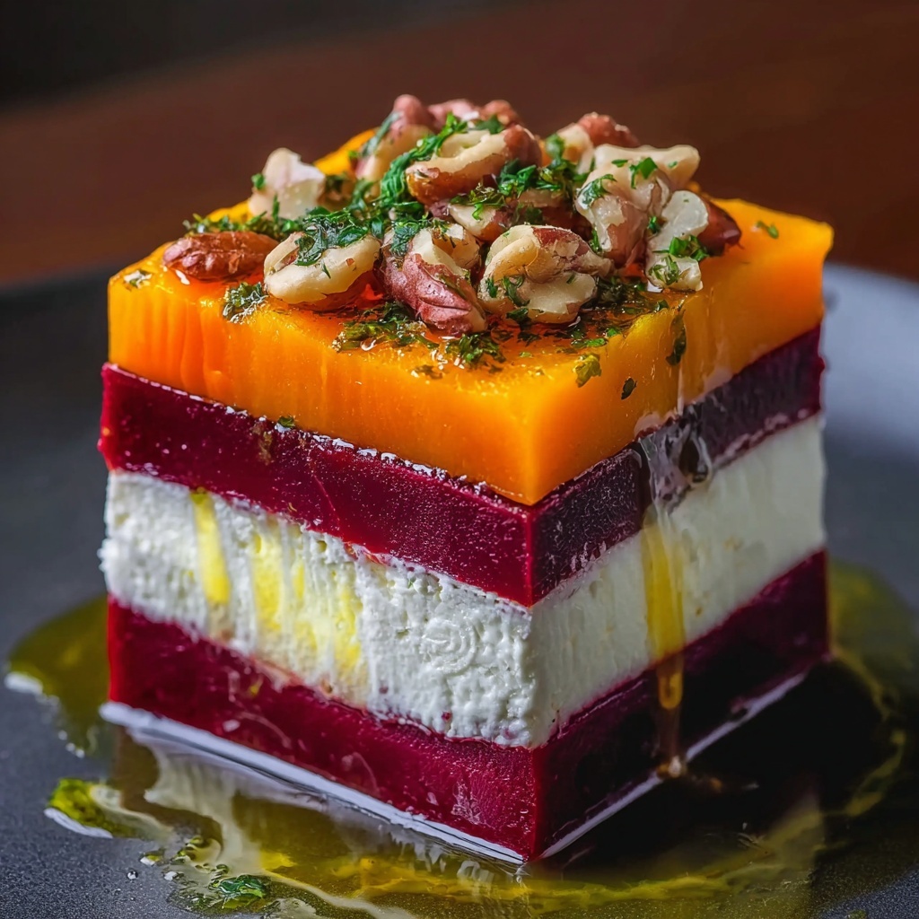 Sweet Potato & Beet Stacks with Burrata, Walnuts, and Basil Pesto Recipe - Recipe Image