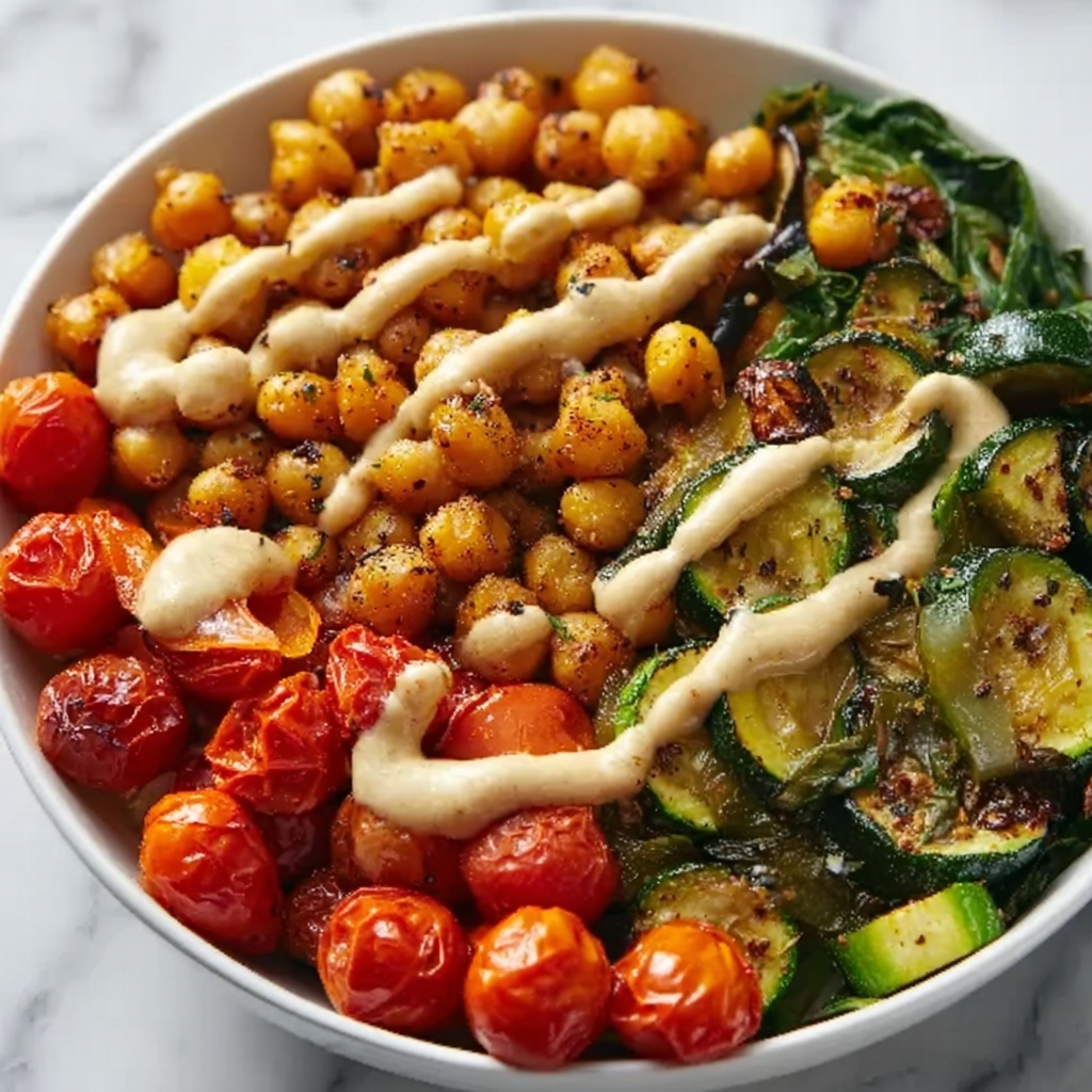 Roasted Vegetable & Chickpea Bowl with Tahini Dressing Recipe - Recipe Image