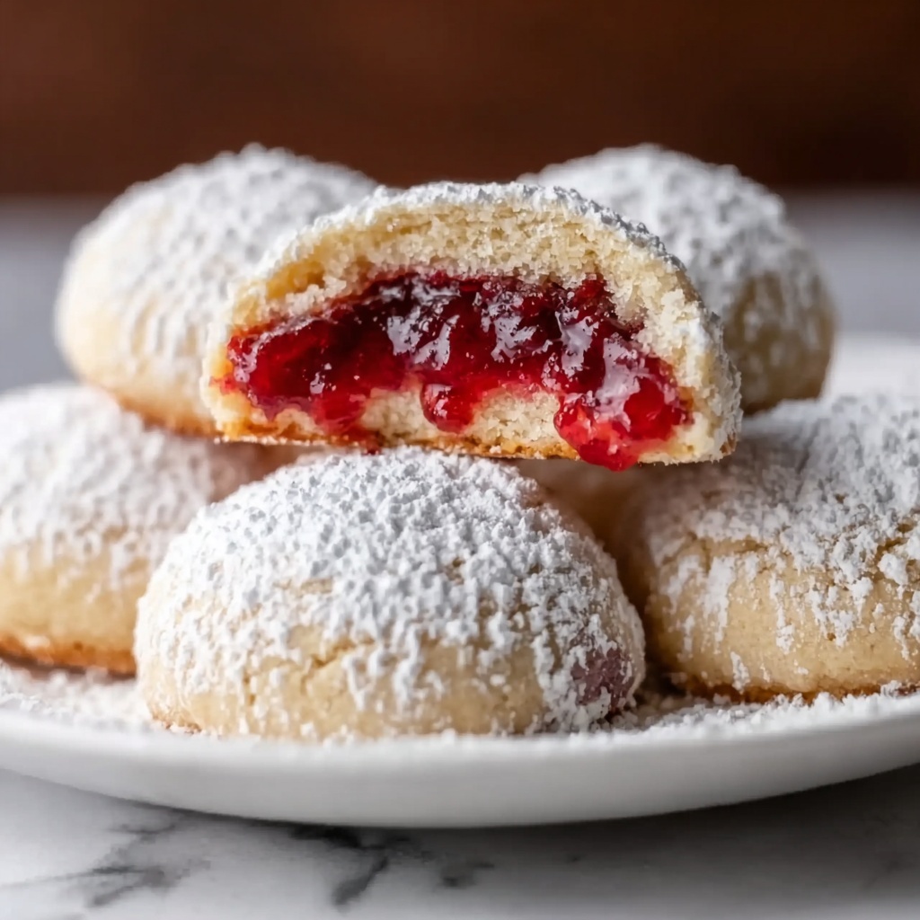 Raspberry Filled Almond Snowball Cookies Recipe - Recipe Image