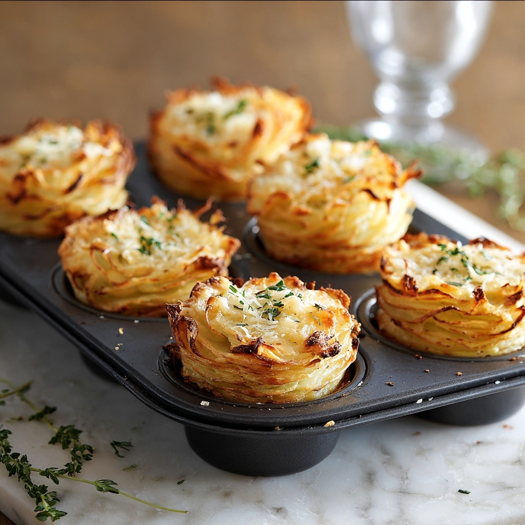 Parmesan Potato Stacks in Muffin Tin Recipe - Recipe Image