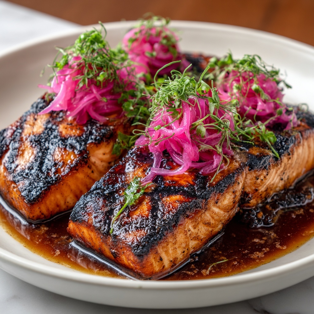 Grilled Teriyaki Salmon with Pickled Radish Recipe - Recipe Image