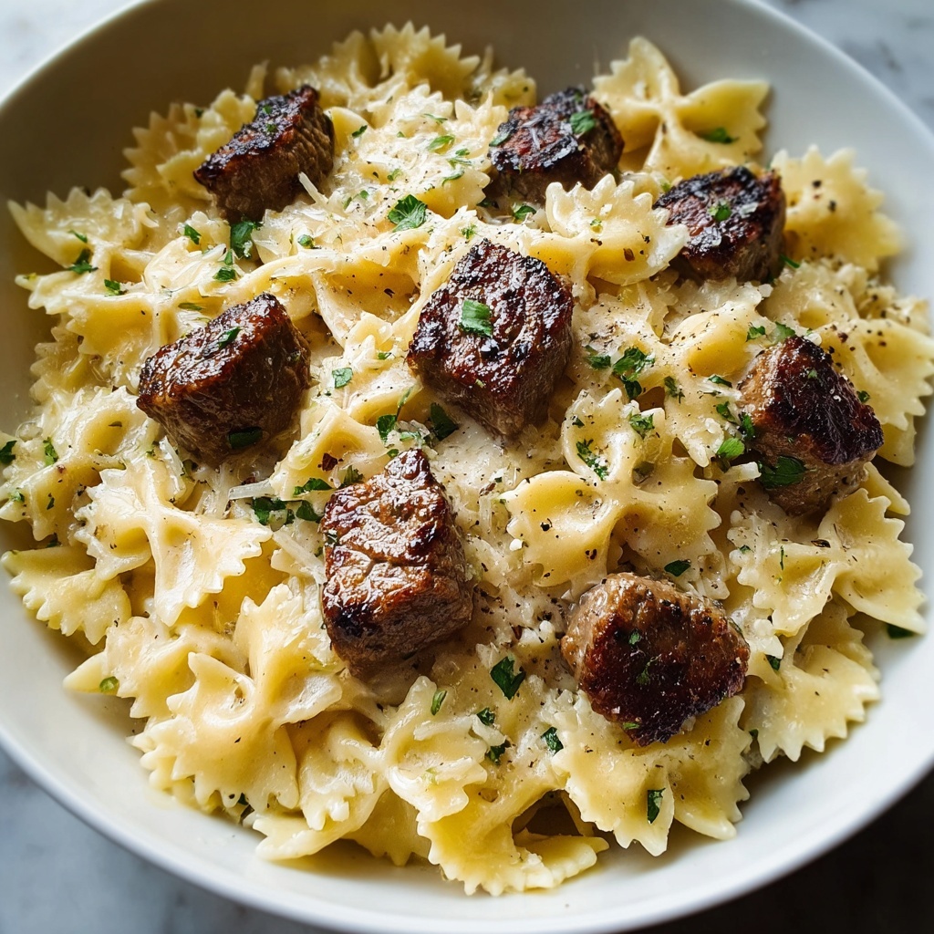 Beef and Bowtie Alfredo Recipe - Recipe Image