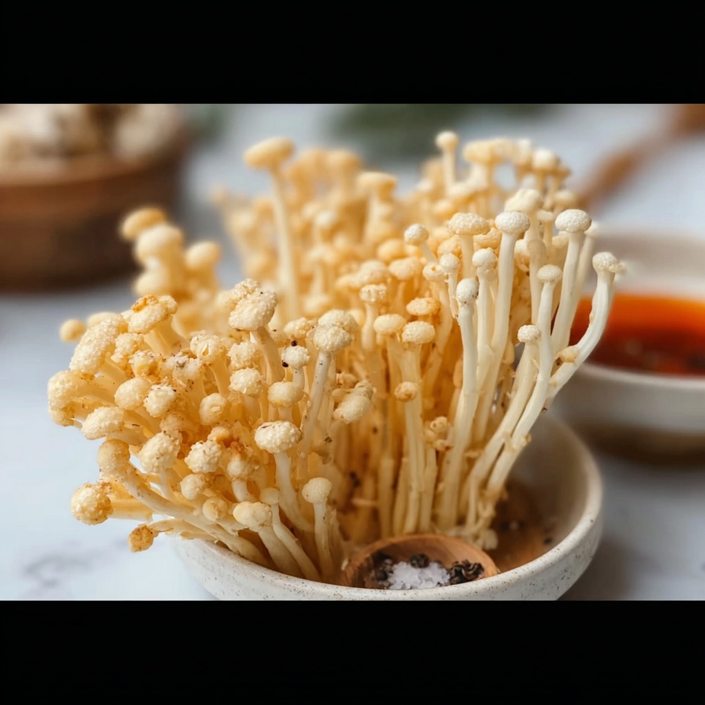 Crispy Fried Enoki Mushrooms Recipe - Recipe Image