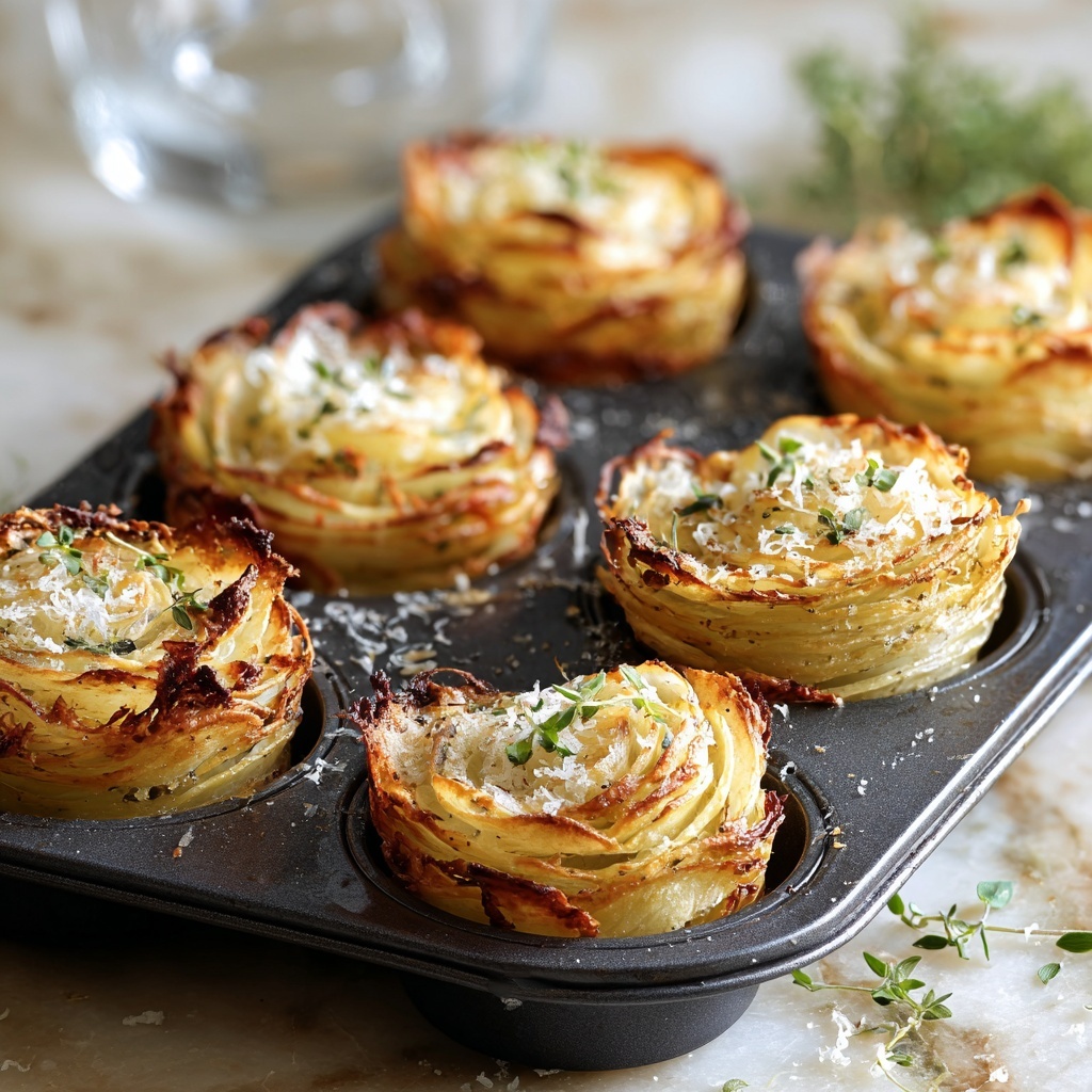 Parmesan Potato Stacks in Muffin Tin Recipe - Recipe Image