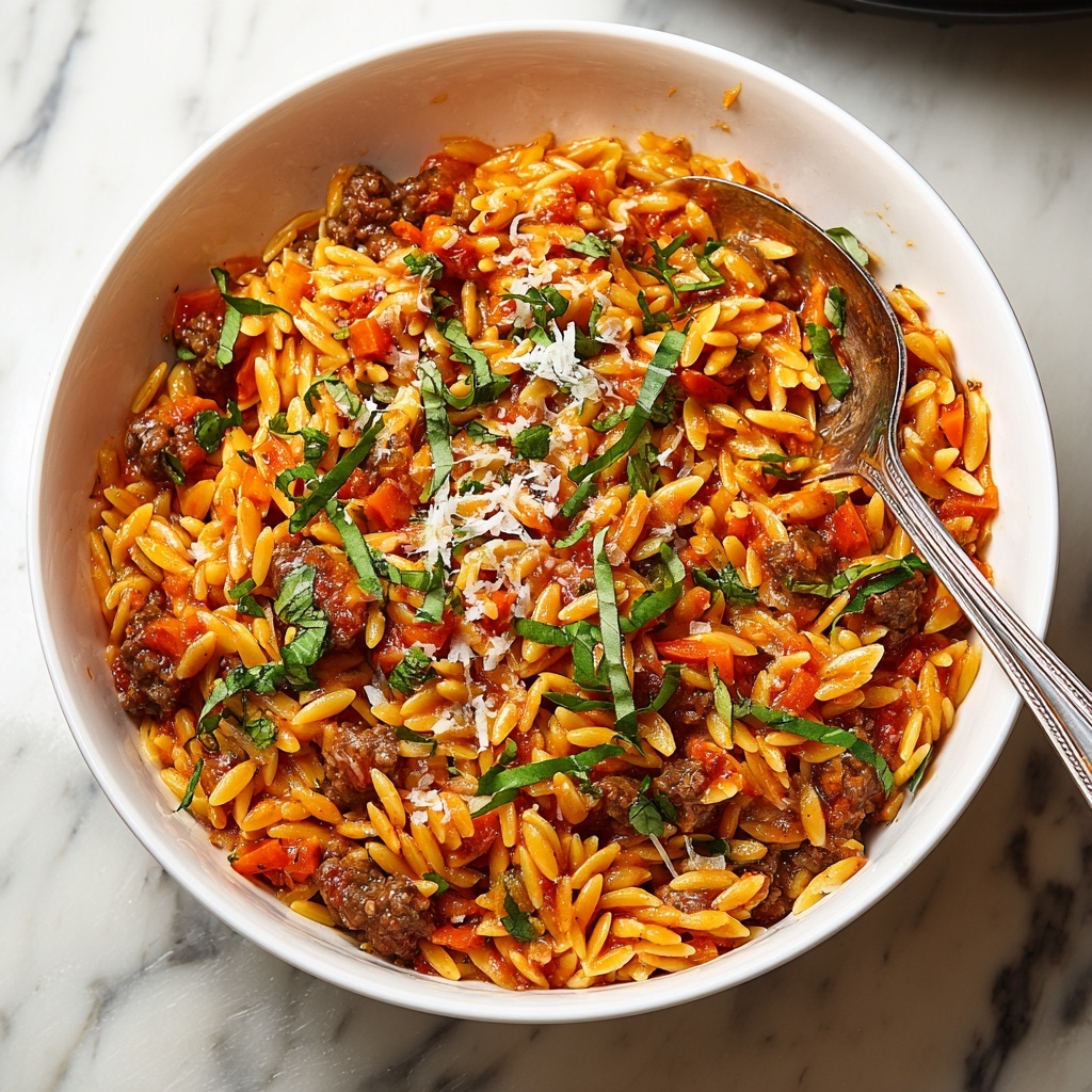 Ground Beef Orzo with Tomato Cream Sauce Recipe - Recipe Image