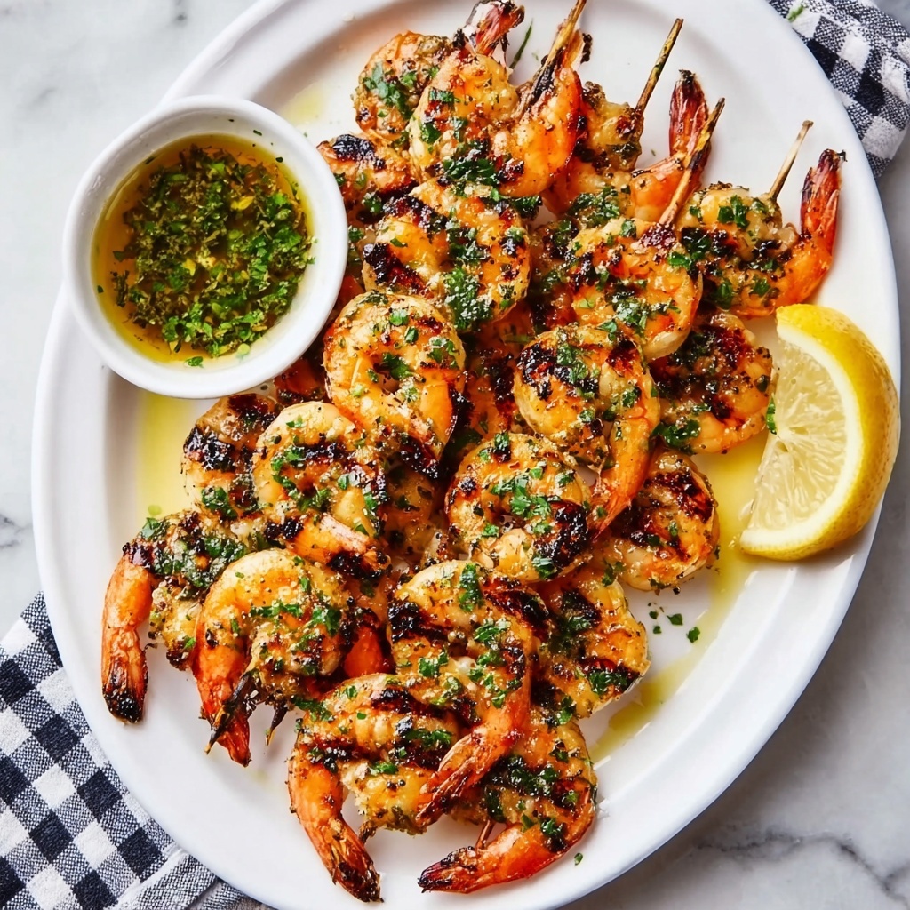 Garlic Herb Marinade Grilled Shrimp Skewers Recipe - Recipe Image
