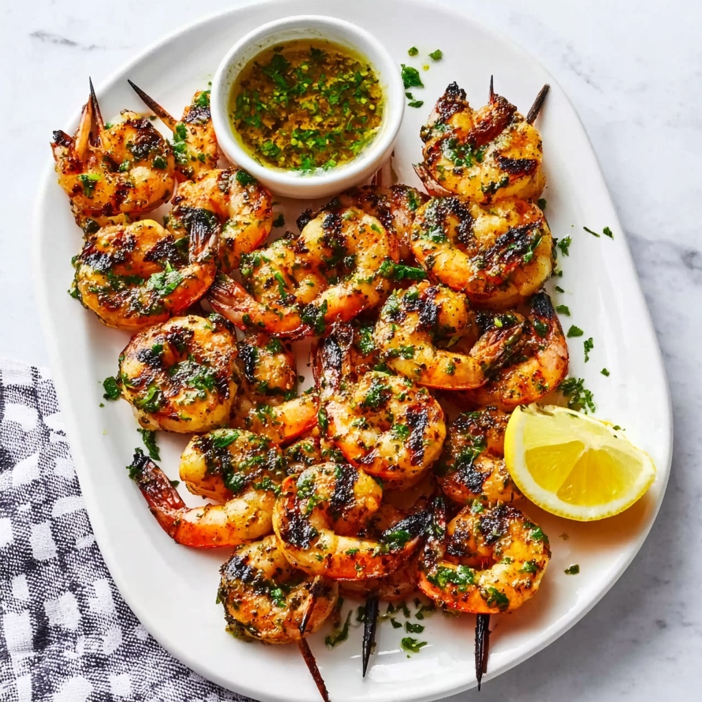Garlic Herb Marinade Grilled Shrimp Skewers Recipe - Recipe Image