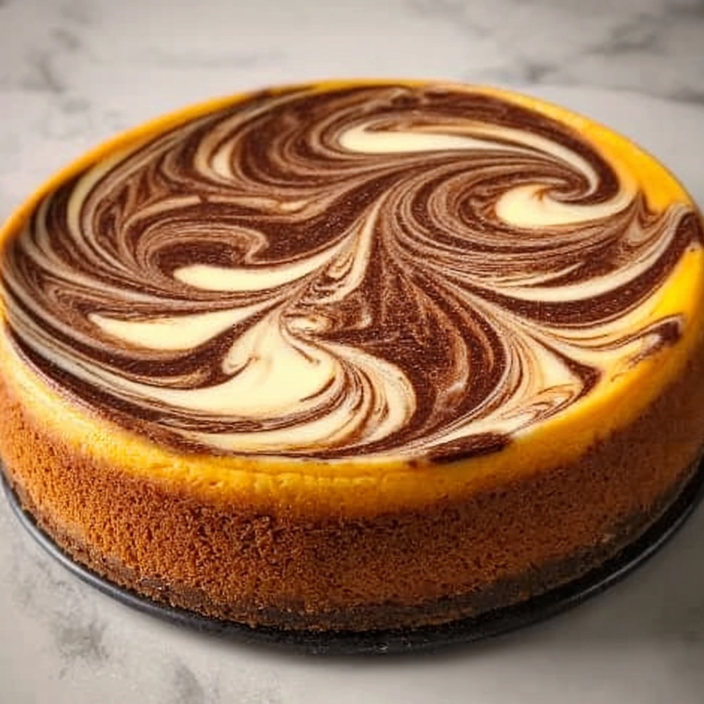 Pumpkin Chocolate Swirl Cheesecake Recipe - Recipe Image