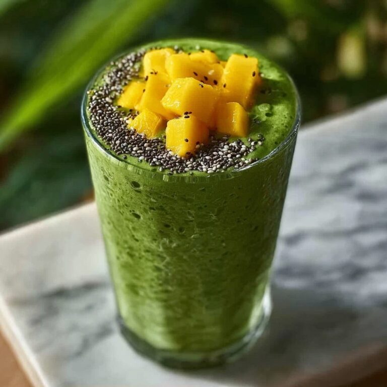 Healthy Tropical Green Detox Smoothie with Spirulina and Mango Recipe