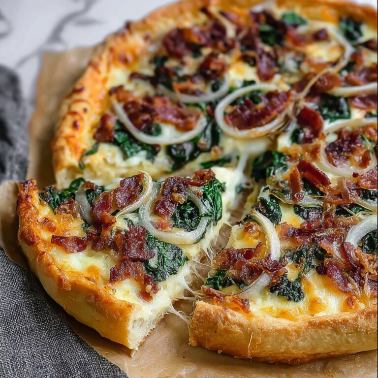 Bacon Spinach Pizza with Caramelized Onions Recipe