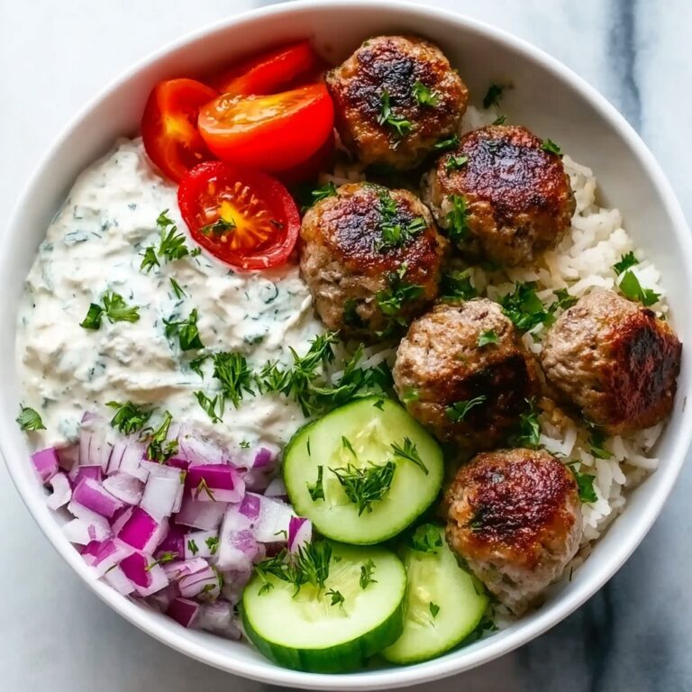 Greek Meatball Bowl with Tzatziki, Rice & Fresh Veggies Recipe